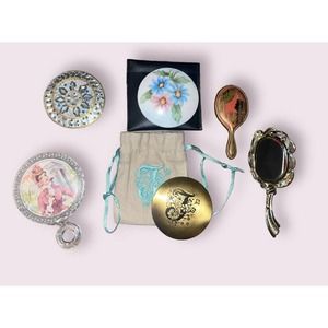 Vintage Antique Small Mirrors Lot Eclectic 6 Mirrors, 2 Cases